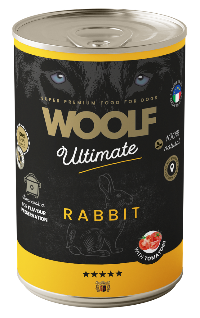 7003 - WOOLF ULTIMATE CANNED DOGFOOD - Rabbit with Tomato