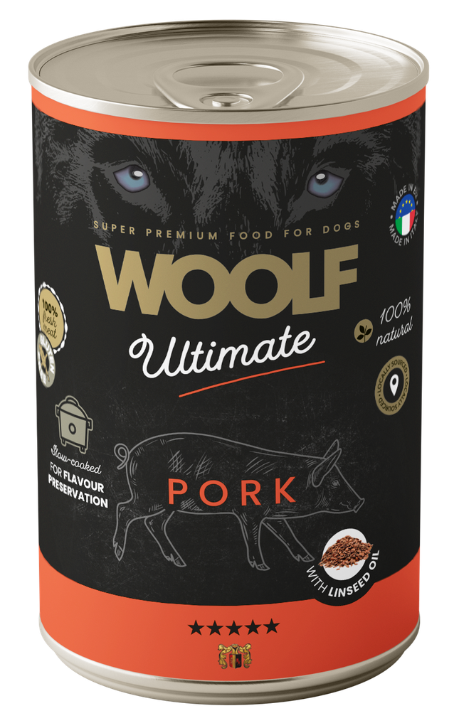 7009 - WOOLF ULTIMATE CANNED DOGFOOD - Pork with Linseed Oil