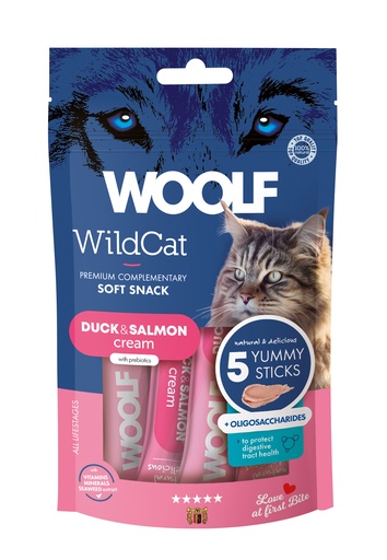[5203] 5203 - WOOLF WILDCAT Cream 5 pcs -  Duck & Salmon + oligosaccharides